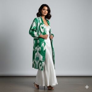 Chico Green and White Patterned Kimono Jacket